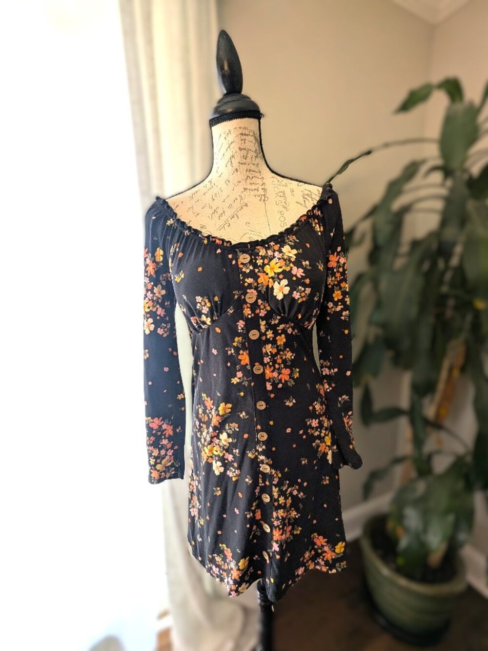 Black floral print dress